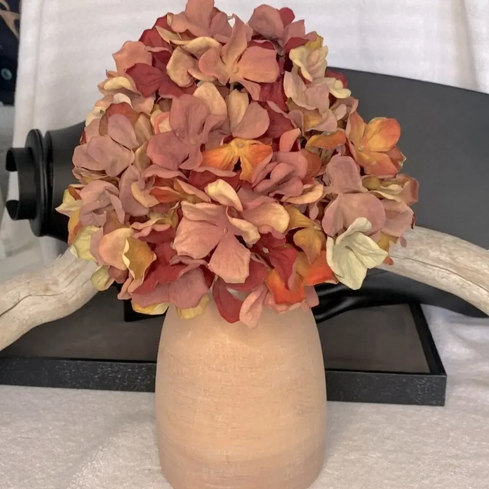 Pretty , vintage floral vase with faux flowers, and ceramic style vase